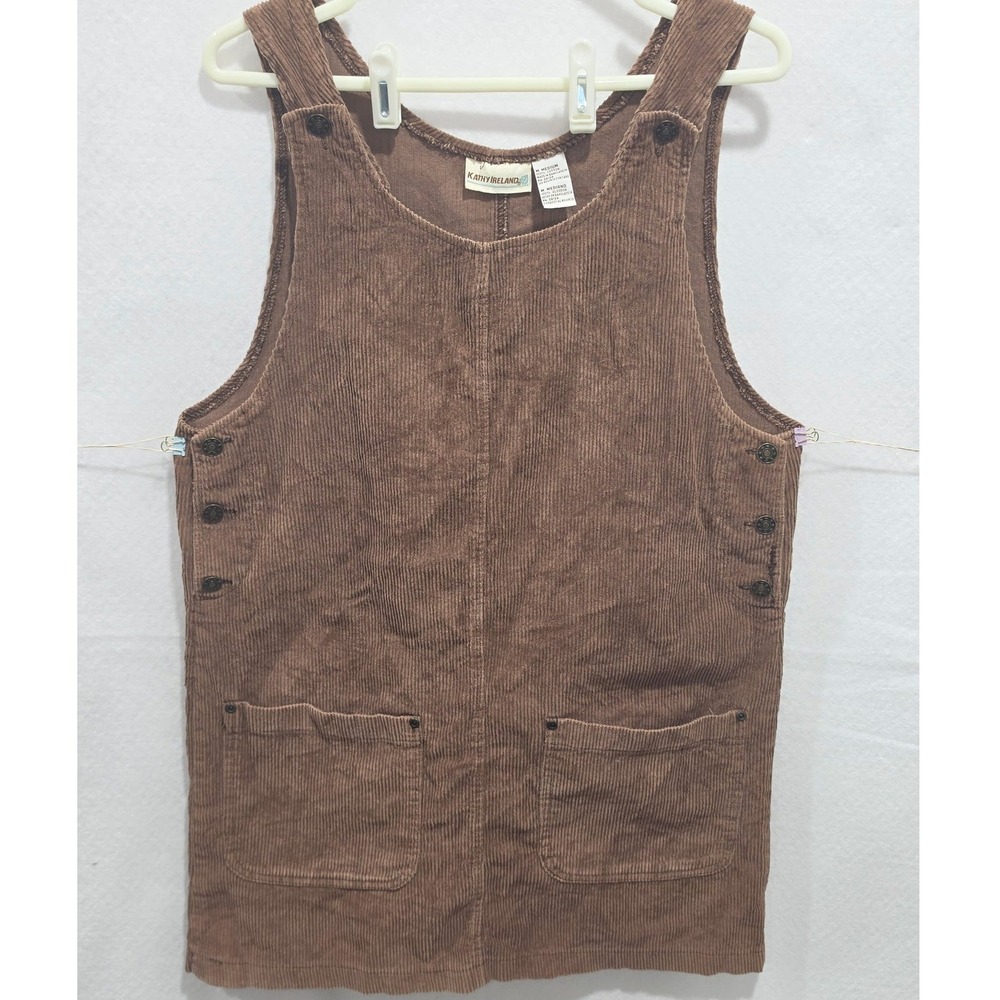 Brown Corduroy Jumper Dress Sleeveless Pockets Medium Vintage Style